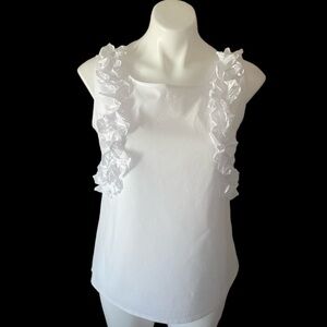 Capri White Cotton Sleeveless Ruffled Casual Blouse Neutral feminine tank office